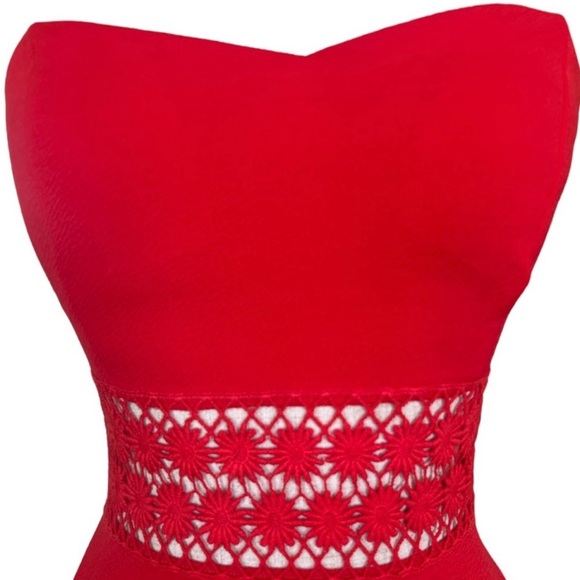 Y2k Coquette Christmas Lovely Day Red Strapless Floral Embroidered Dress - Picture 3 of 4